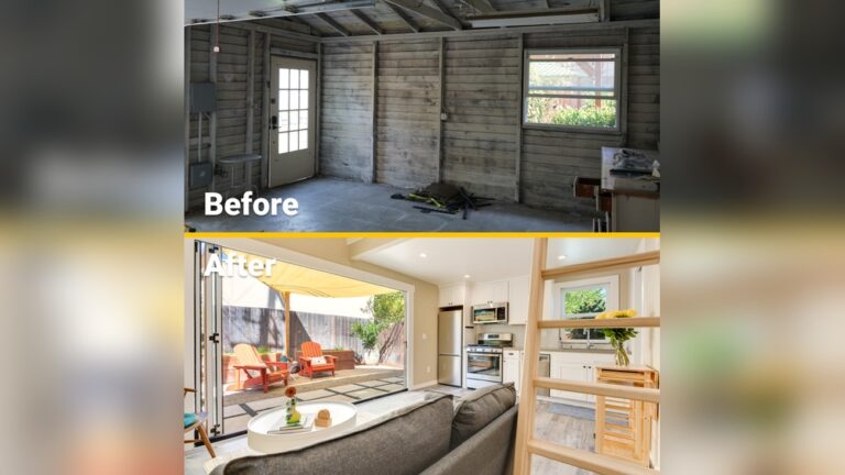 Garage into Bedroom before And After