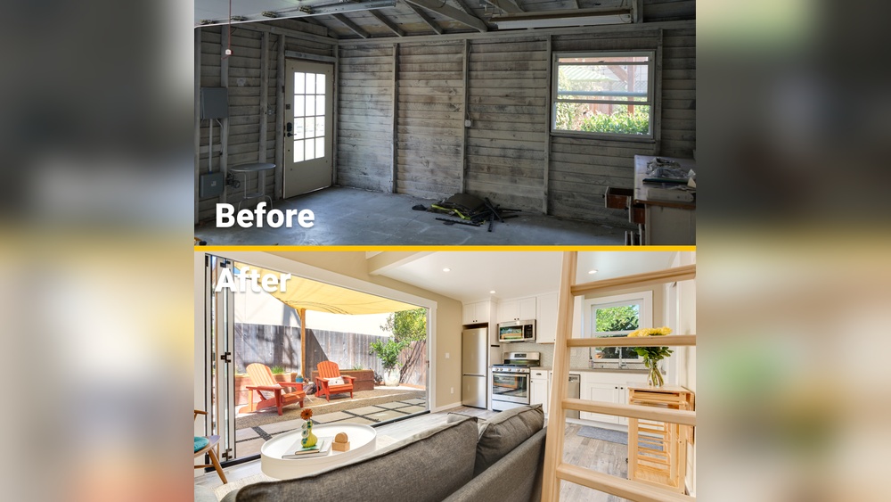 Garage into Bedroom before And After